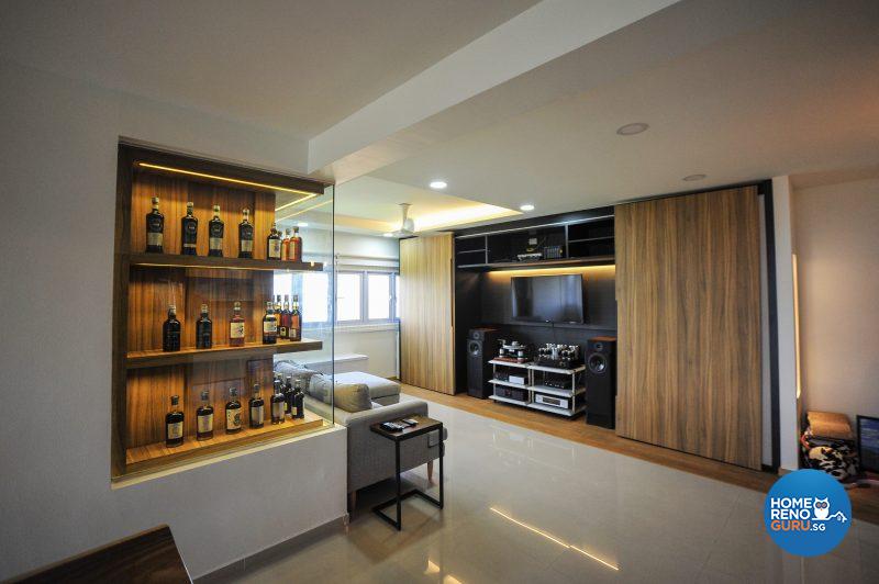 Spotlit cabinets were custom-made for Jeff’s whisky collection
