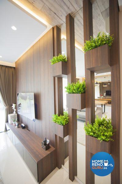 Splashes of green in built-in planters add a lively touch