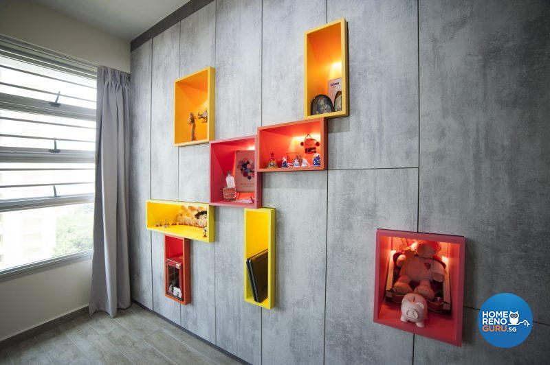 The spotlit niches were brightly painted for feng shui reasons