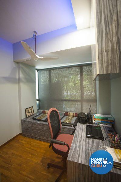 Elevated from ordinary to extraordinary at the flick of a switch, the younger son’s room is also made special with colour-changing LED lights