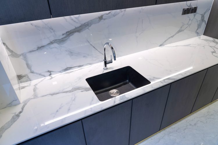 quartz kitchen integrated sink and counter