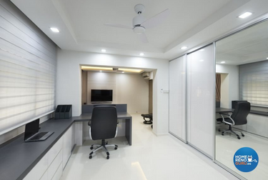 Black and white study room with L shape table