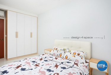 Scandinavian bedroom with patterned bedsheets