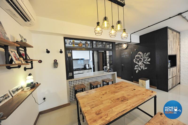 Industrial-chic accents blend perfectly with the café vibe