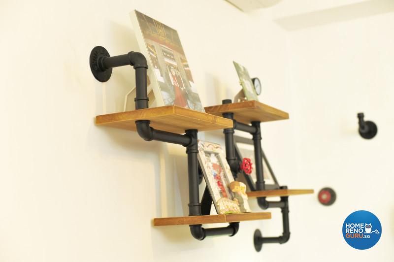 Customised furniture and shelving in metal piping and wood