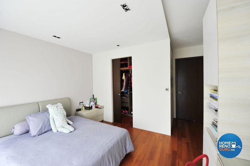 The daughter’s bedroom, white and pristine