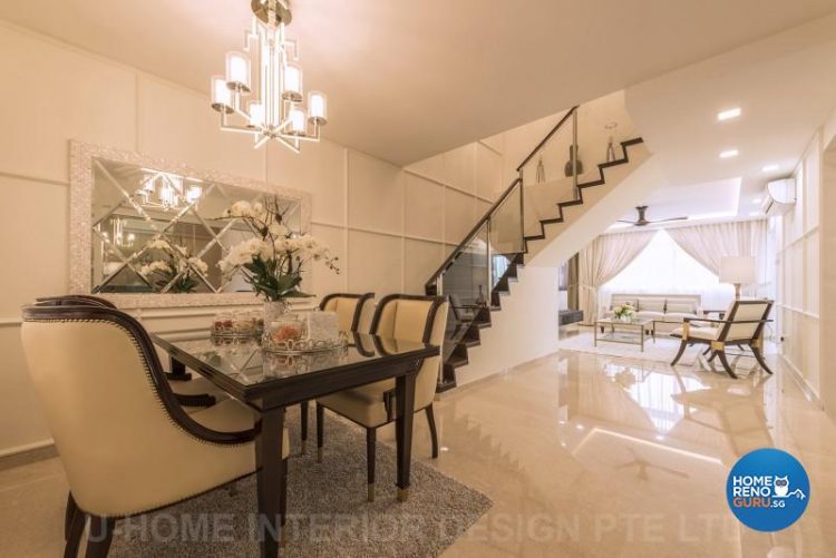 Dining room with stairs in the background