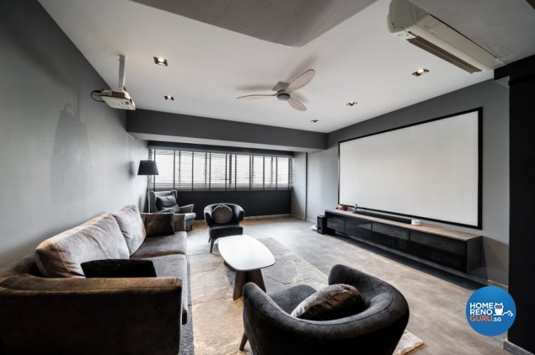 Living room designed as a home theatre
