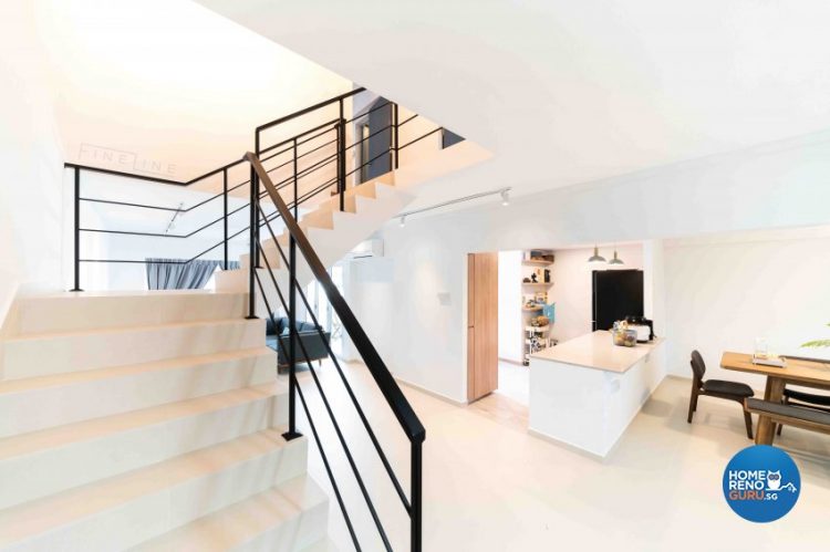 Maisonette home with stairs with horizontal railings