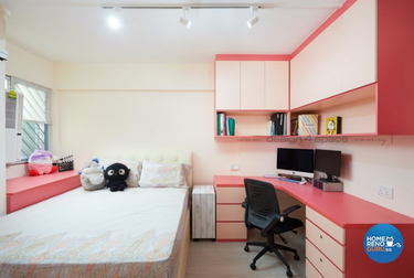 Pink floating shelves in the bedroom