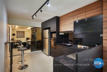 Glass sliding door separating kitchen from dining area