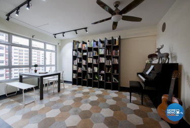 Living room with Scandinavian style and colourful tiles