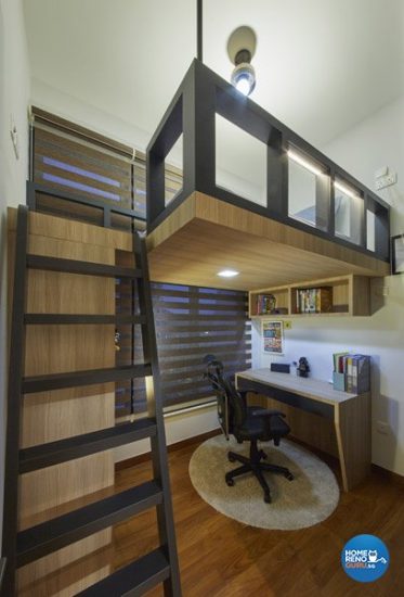 Study area below loft bed