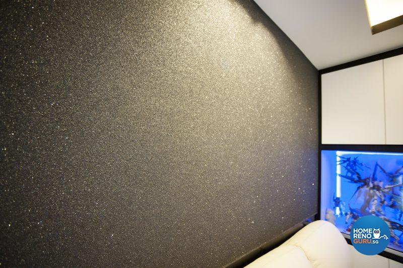 A subtly sparkling textured coating on the feature wall in the living room