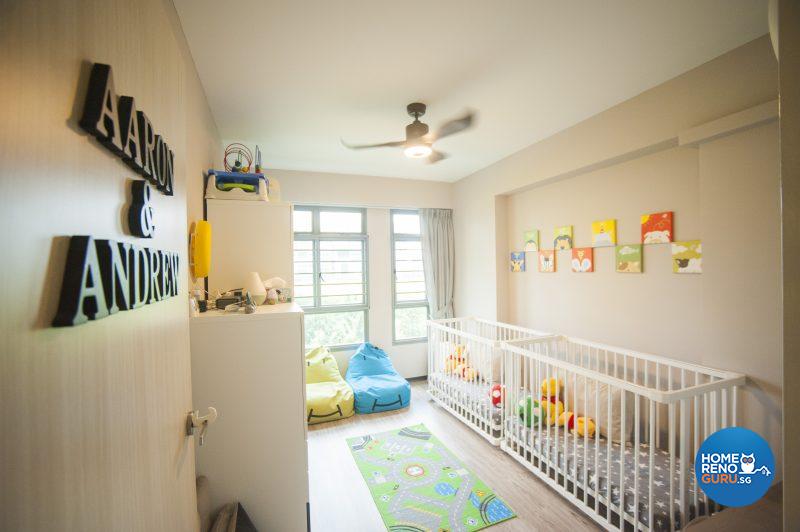 The younger boys’ room, complete with cheerful animal-themed artwork