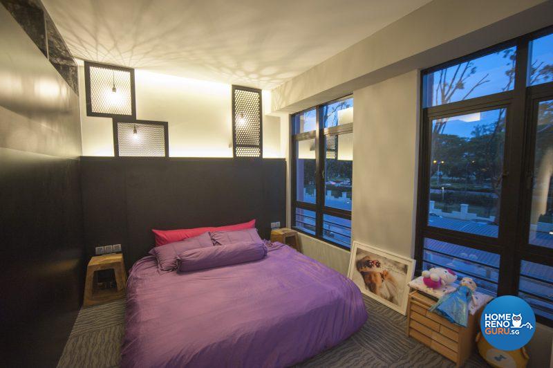 The master bedroom features layered mood lighting and expansive windows