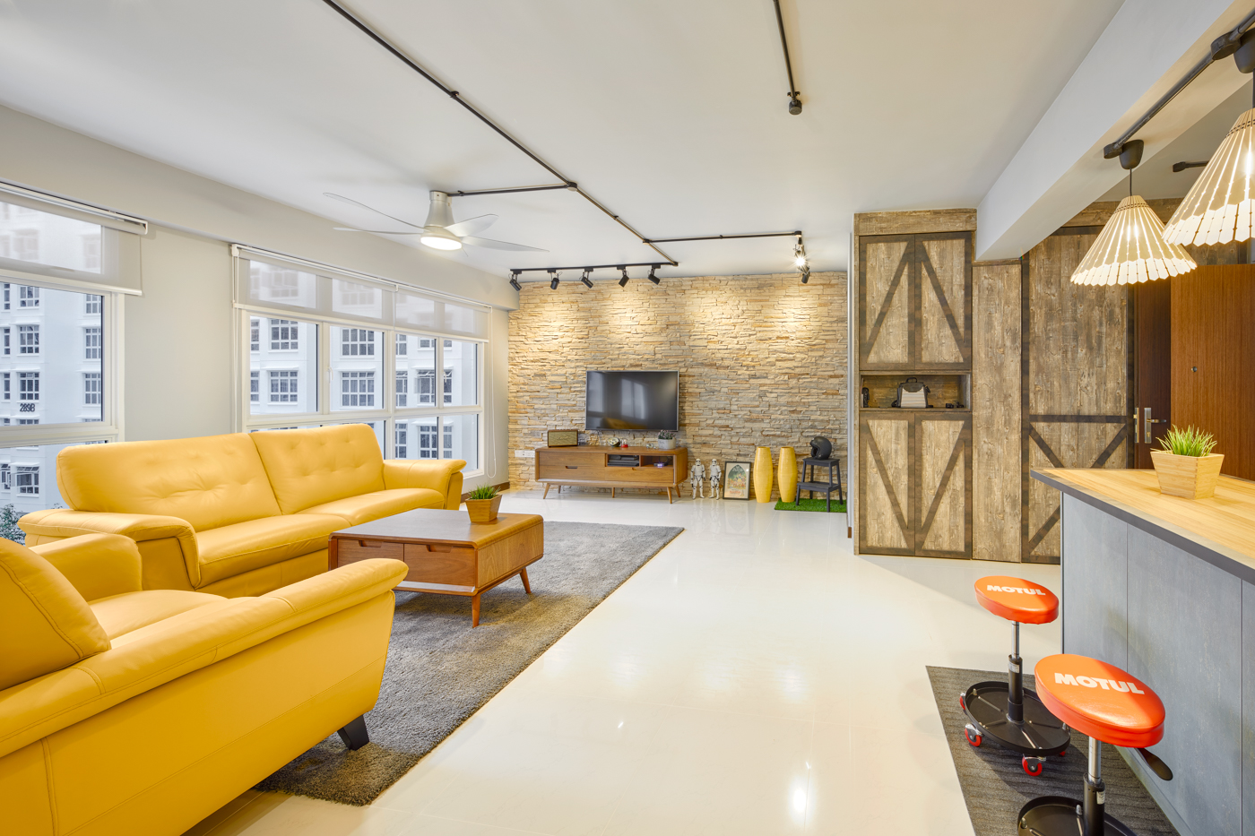 Industrial, Modern Design - Living Room - HDB 5 Room - Design by Absolook Interior Design Pte Ltd