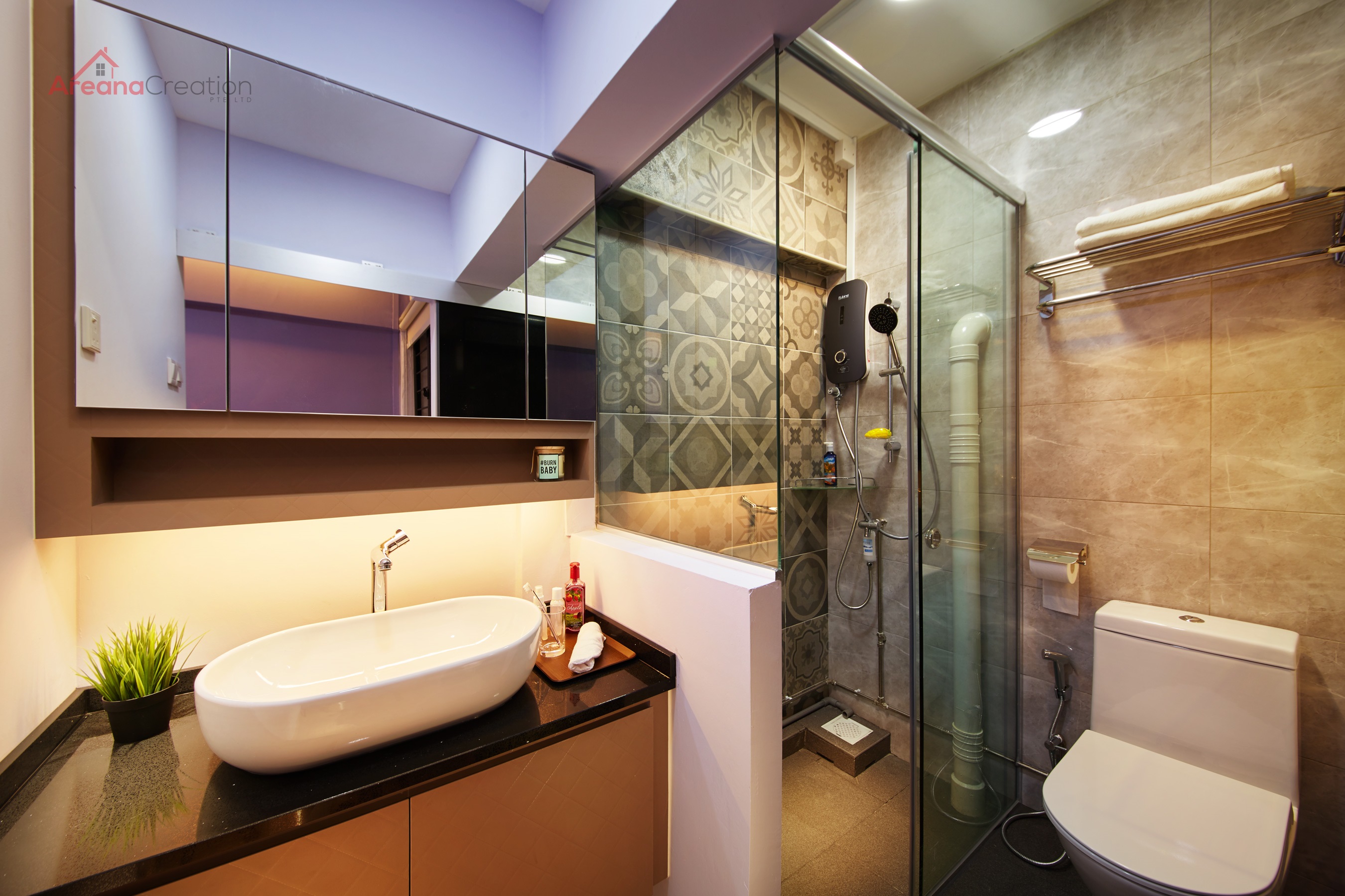 Industrial Design - Bathroom - HDB 3 Room - Design by Areana Creation Pte Ltd