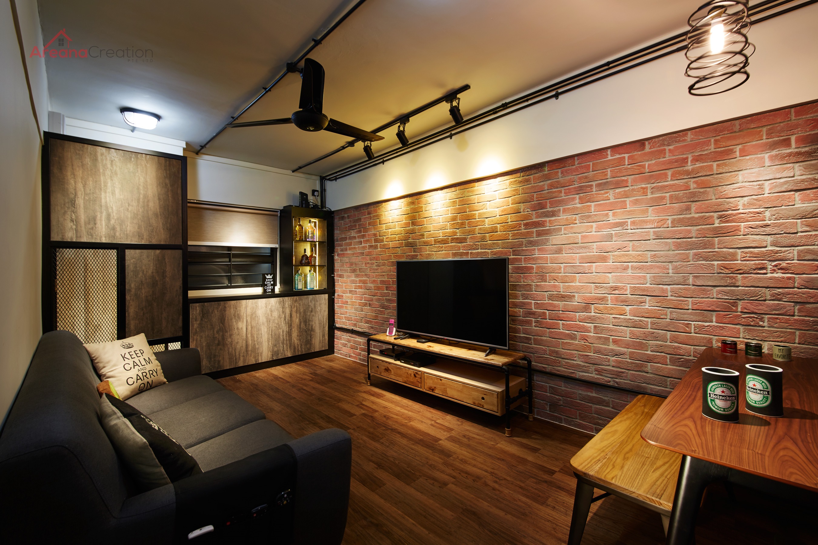 Industrial Design - Living Room - HDB 3 Room - Design by Areana Creation Pte Ltd