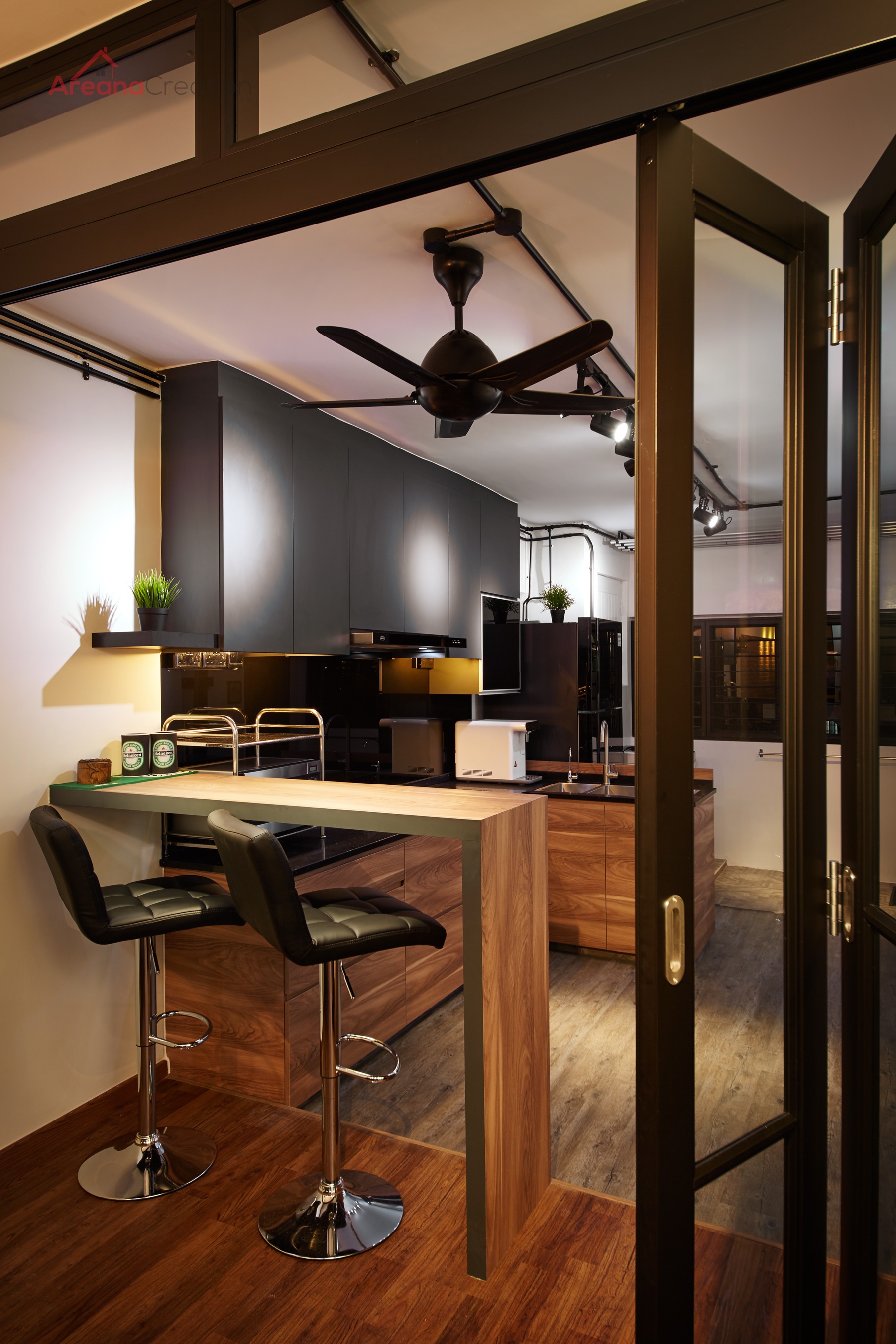 Industrial Design - Kitchen - HDB 3 Room - Design by Areana Creation Pte Ltd