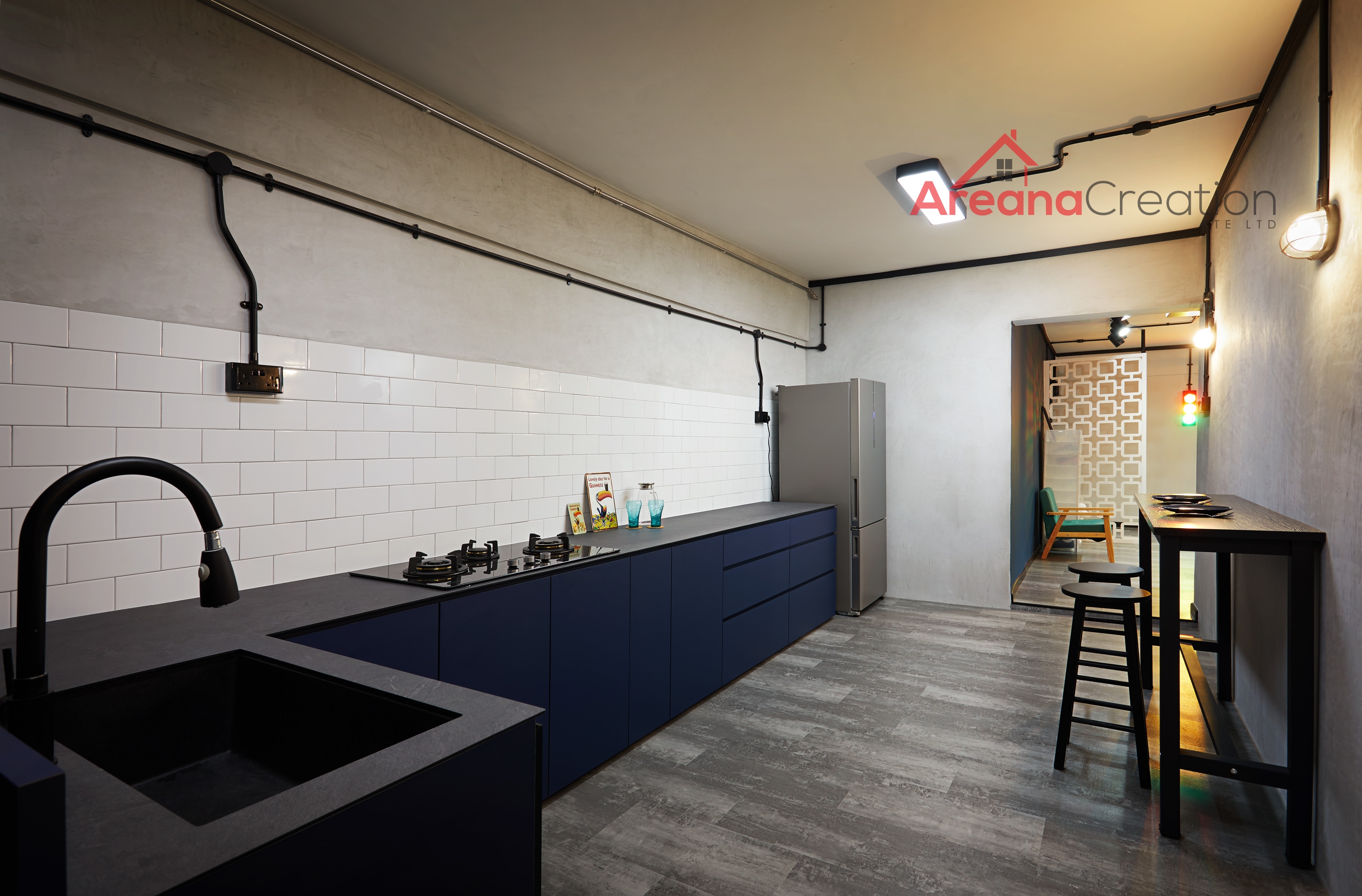 Industrial, Retro, Rustic Design - Kitchen - HDB 4 Room - Design by Areana Creation Pte Ltd