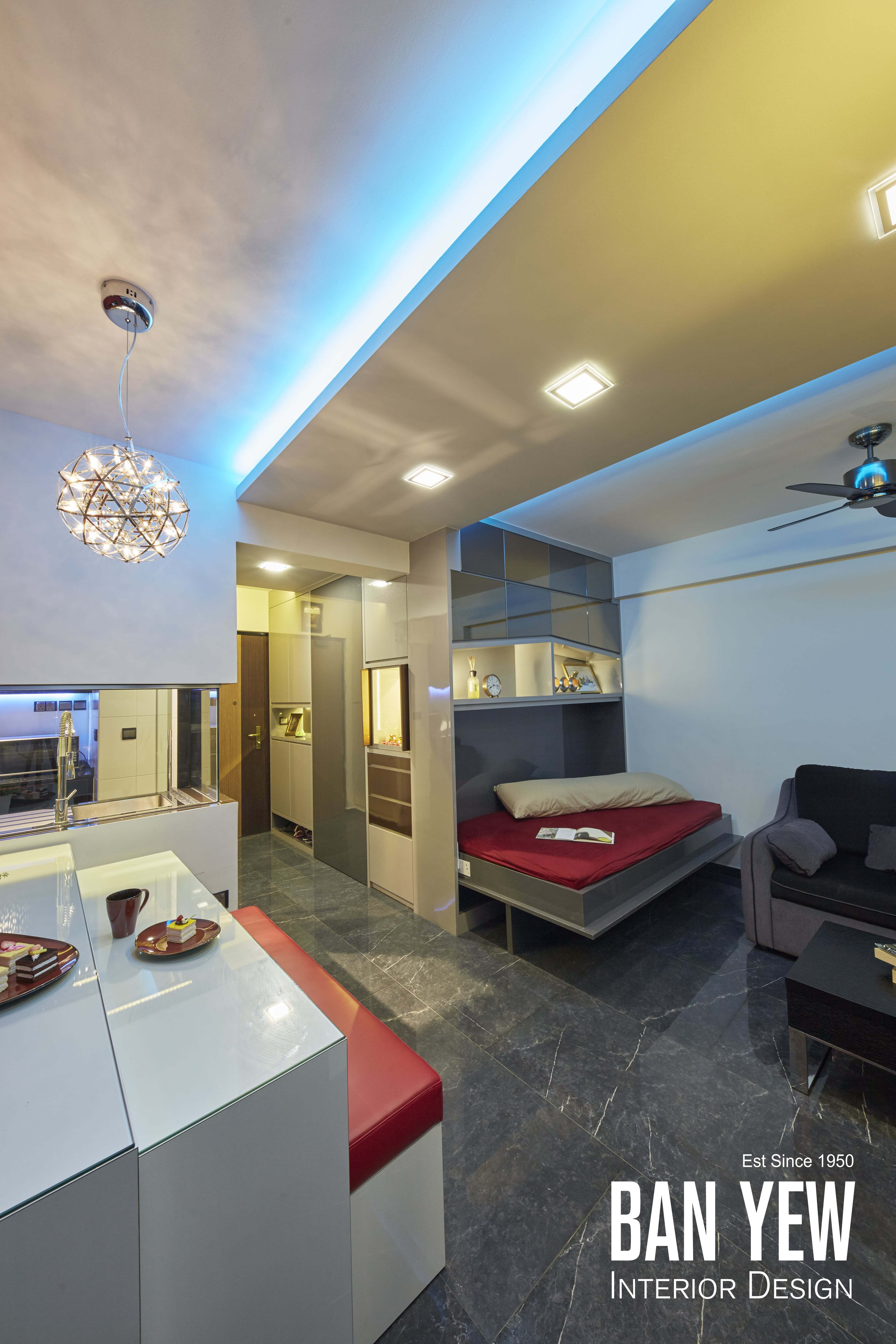 Modern, Retro, Resort Design - Entertainment Room - HDB 3 Room - Design by Ban Yew Interior Design Pte Ltd
