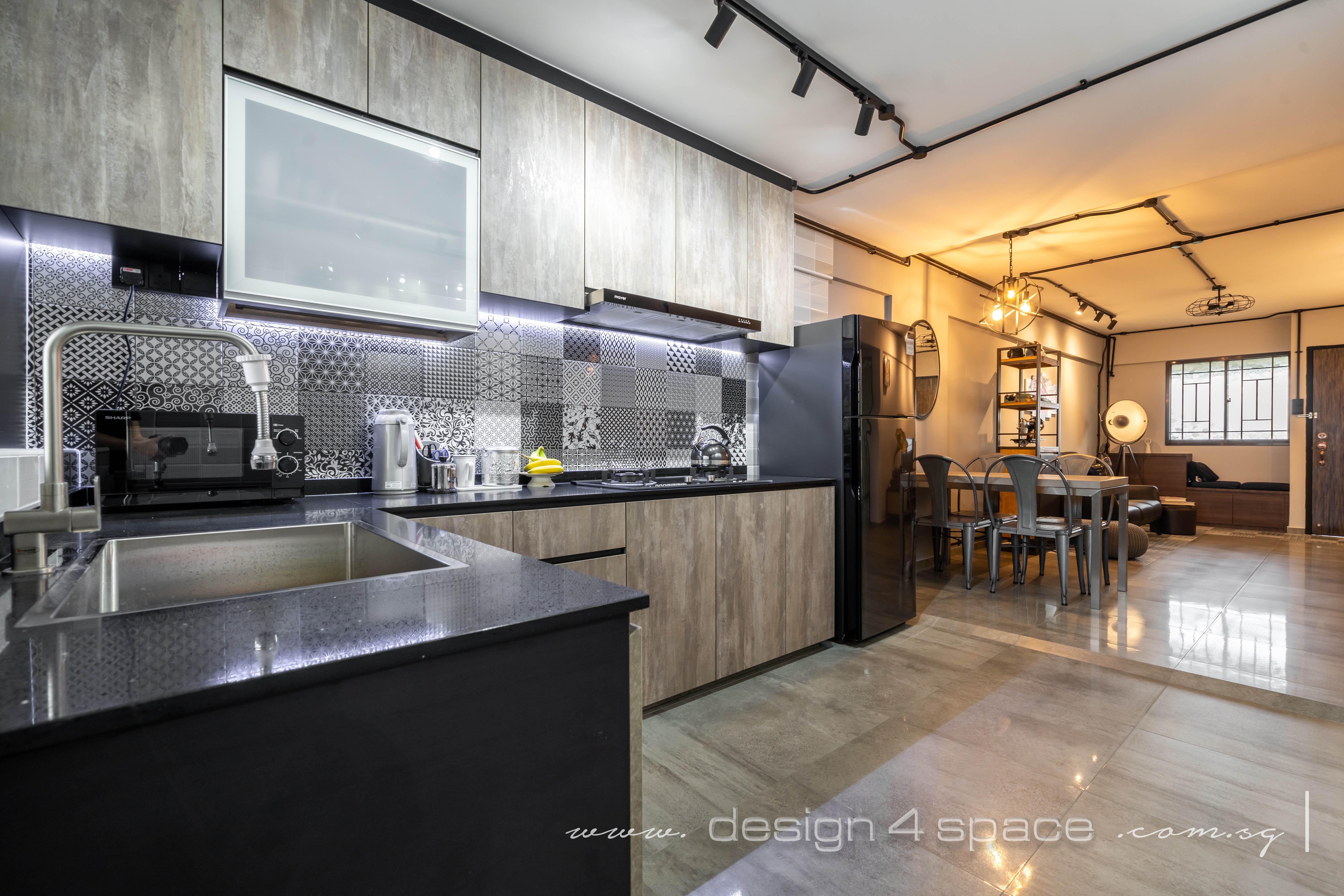 Retro Design - Kitchen - HDB 3 Room - Design by Design 4 Space Pte Ltd