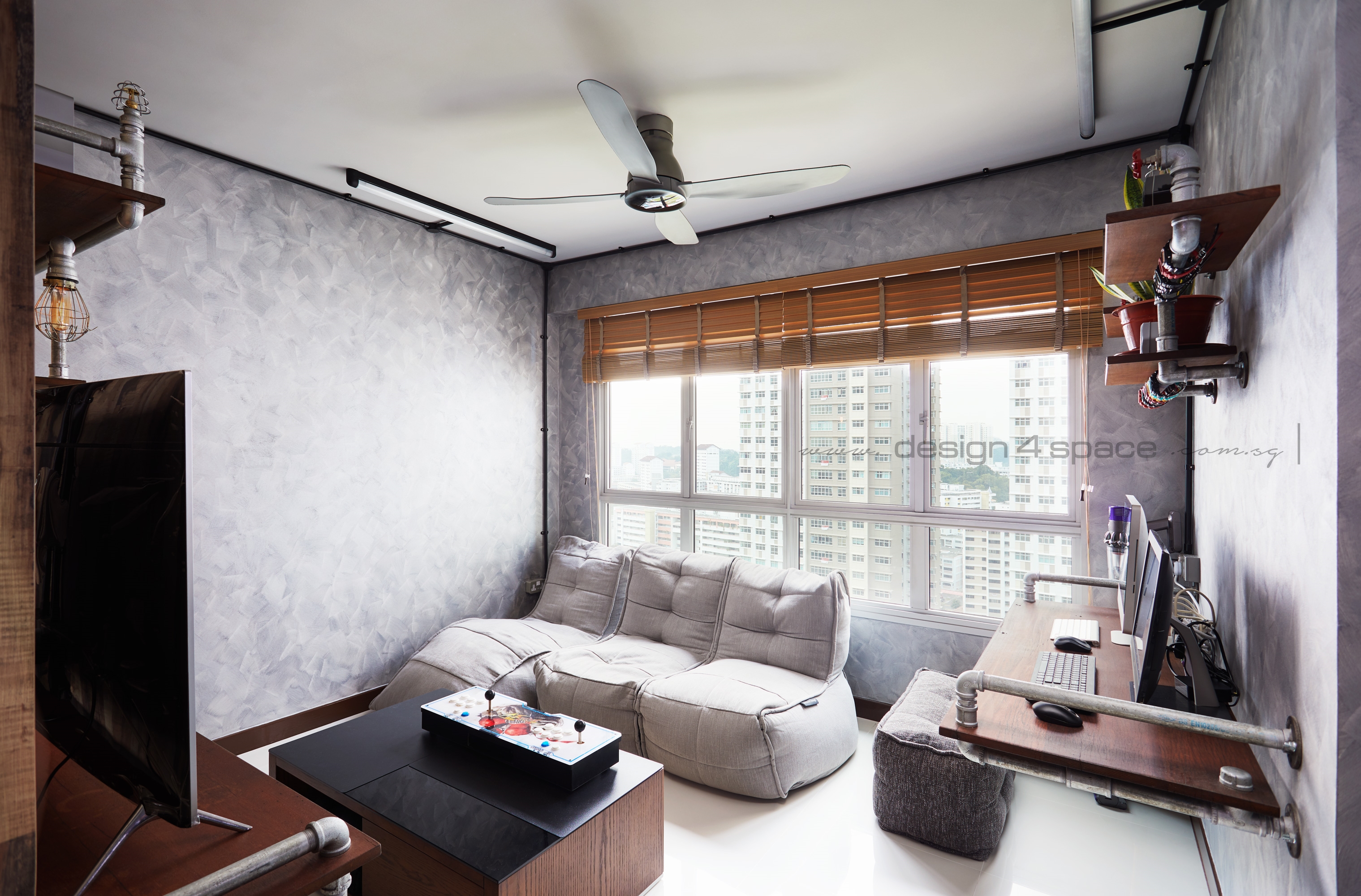 Industrial, Retro Design - Living Room - HDB 3 Room - Design by Design 4 Space Pte Ltd