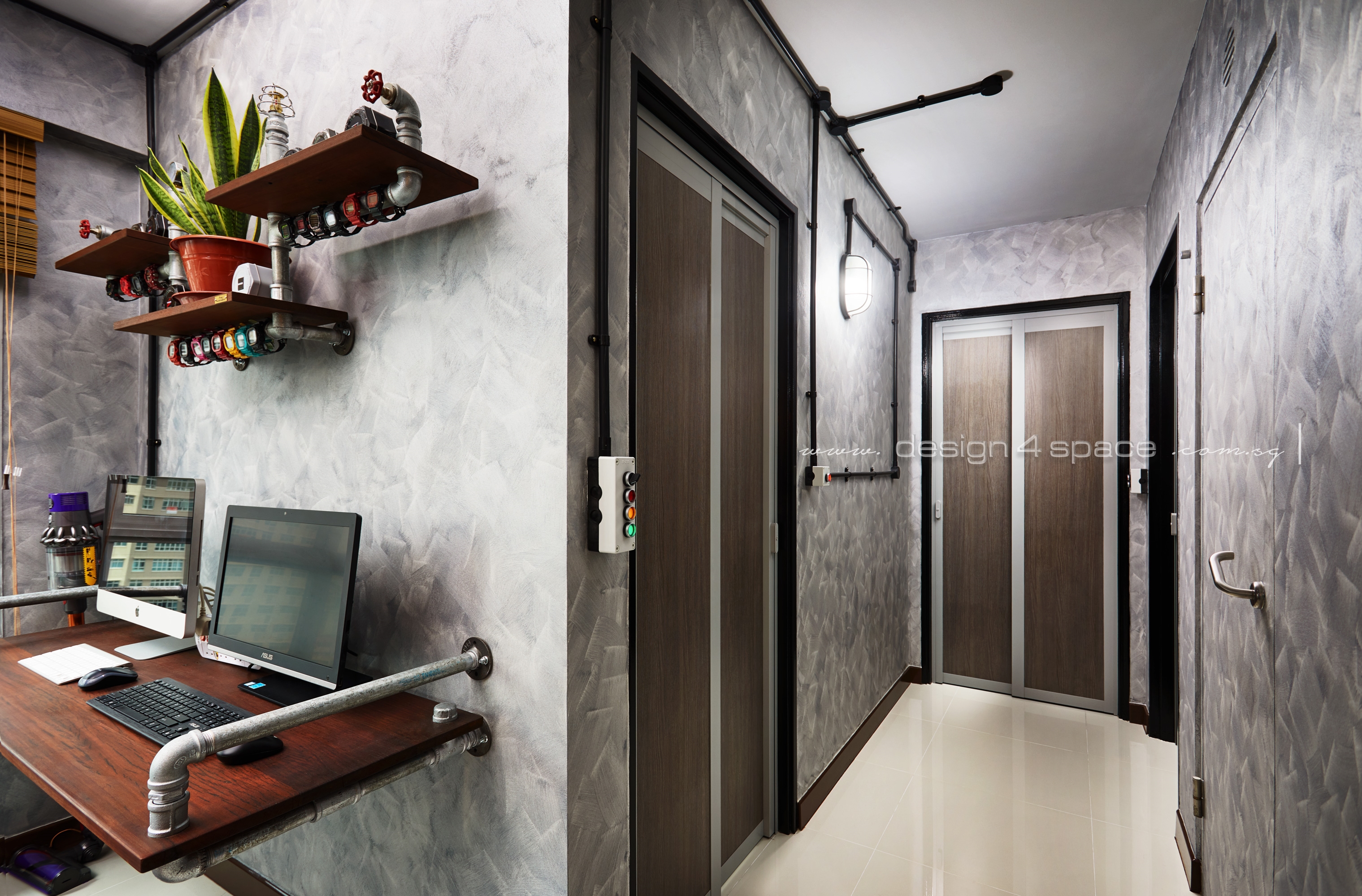 Industrial, Retro Design - Study Room - HDB 3 Room - Design by Design 4 Space Pte Ltd