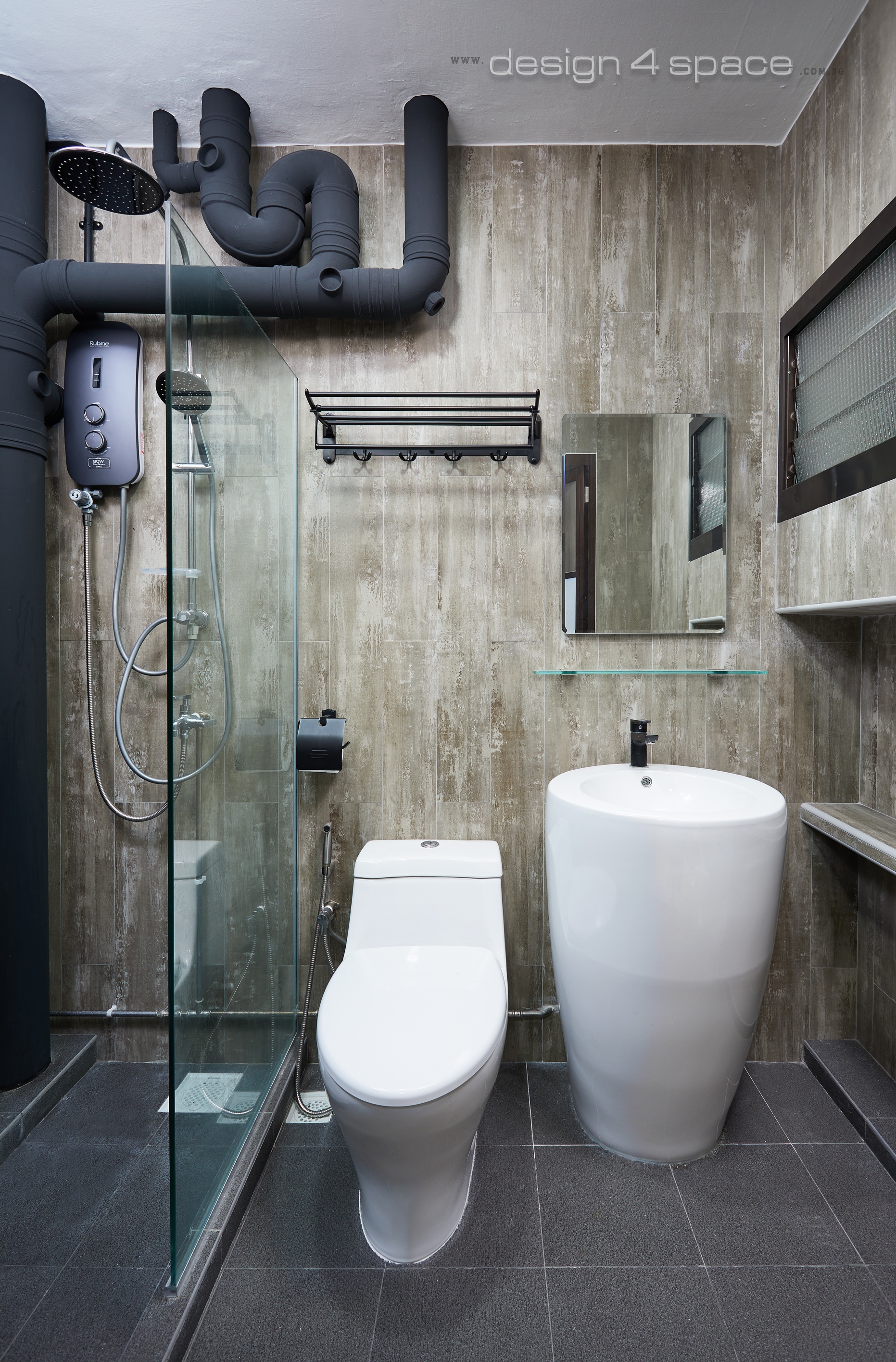 Contemporary, Industrial, Rustic Design - Bathroom - HDB 4 Room - Design by Design 4 Space Pte Ltd