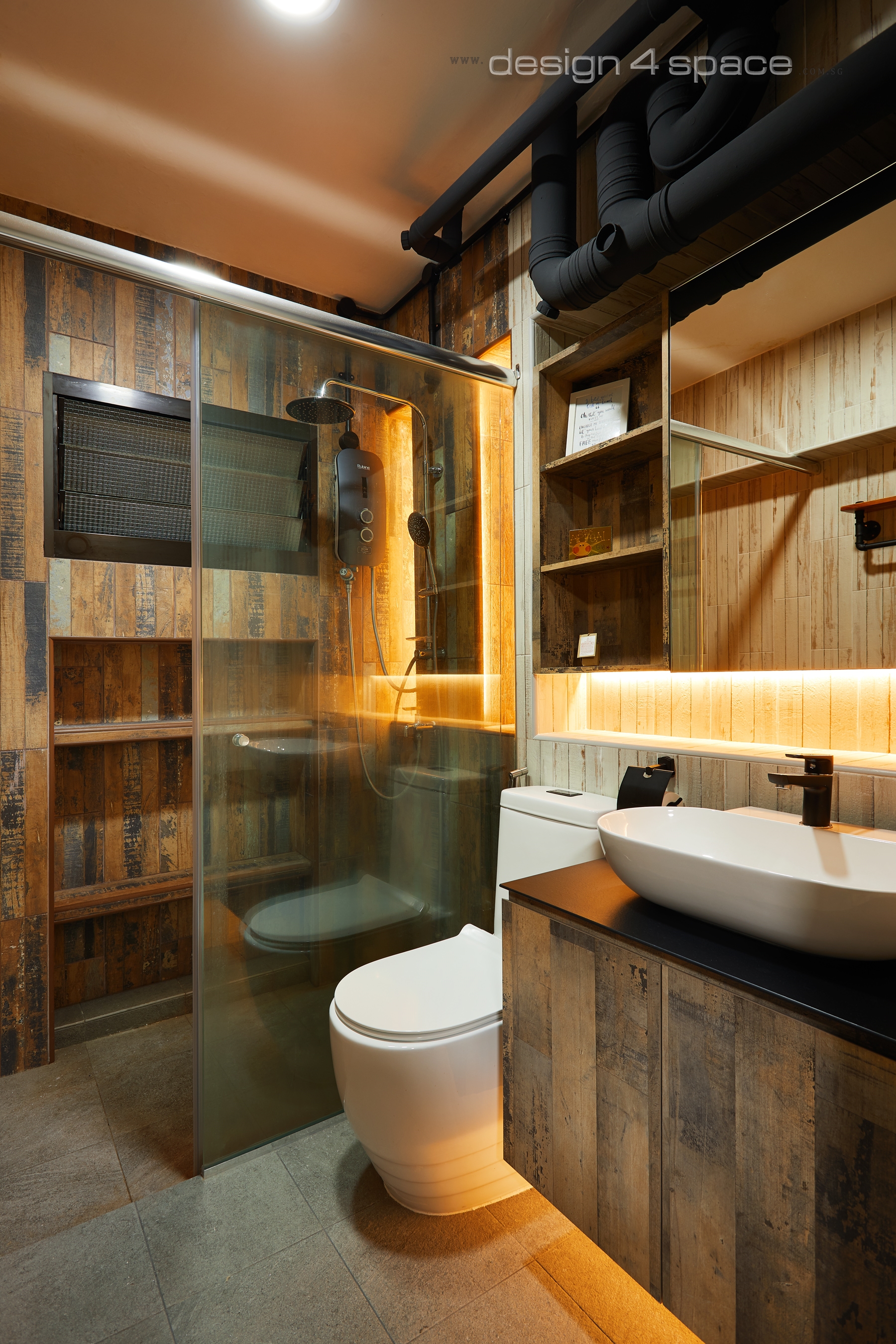 Contemporary, Industrial, Rustic Design - Bathroom - HDB 4 Room - Design by Design 4 Space Pte Ltd