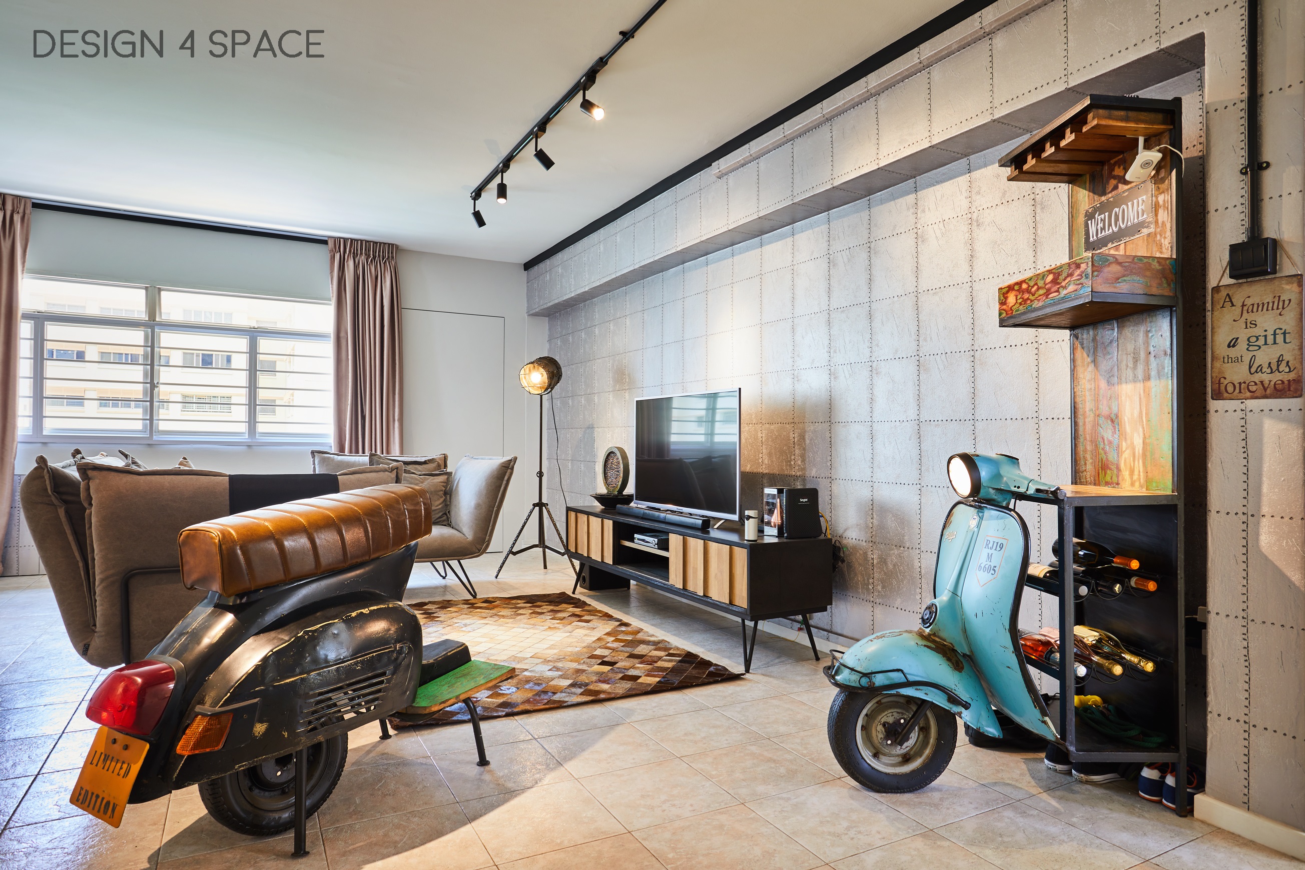 Industrial, Modern, Retro Design - Living Room - HDB 4 Room - Design by Design 4 Space Pte Ltd