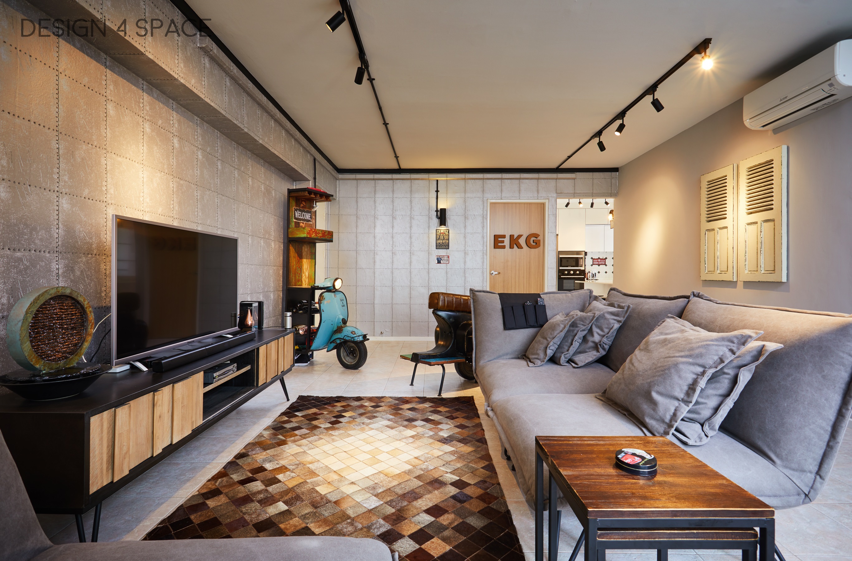 Industrial, Modern, Retro Design - Living Room - HDB 4 Room - Design by Design 4 Space Pte Ltd