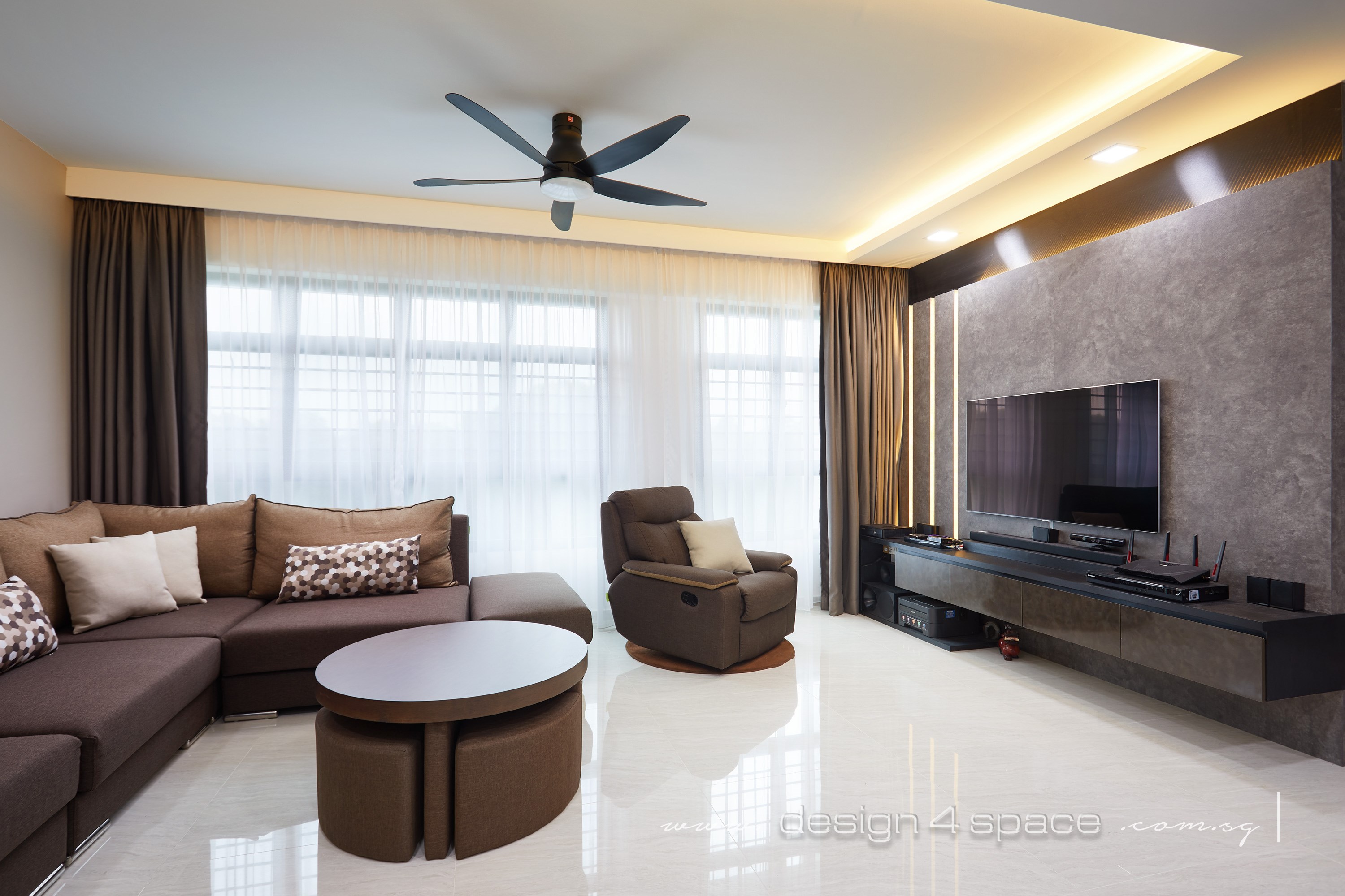 Contemporary, Modern Design - Living Room - HDB 5 Room - Design by Design 4 Space Pte Ltd