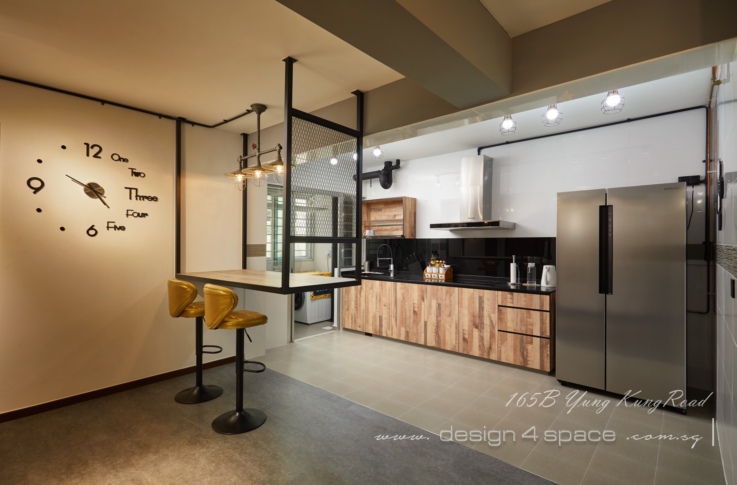 Industrial, Retro, Rustic Design - Kitchen - HDB 5 Room - Design by Design 4 Space Pte Ltd