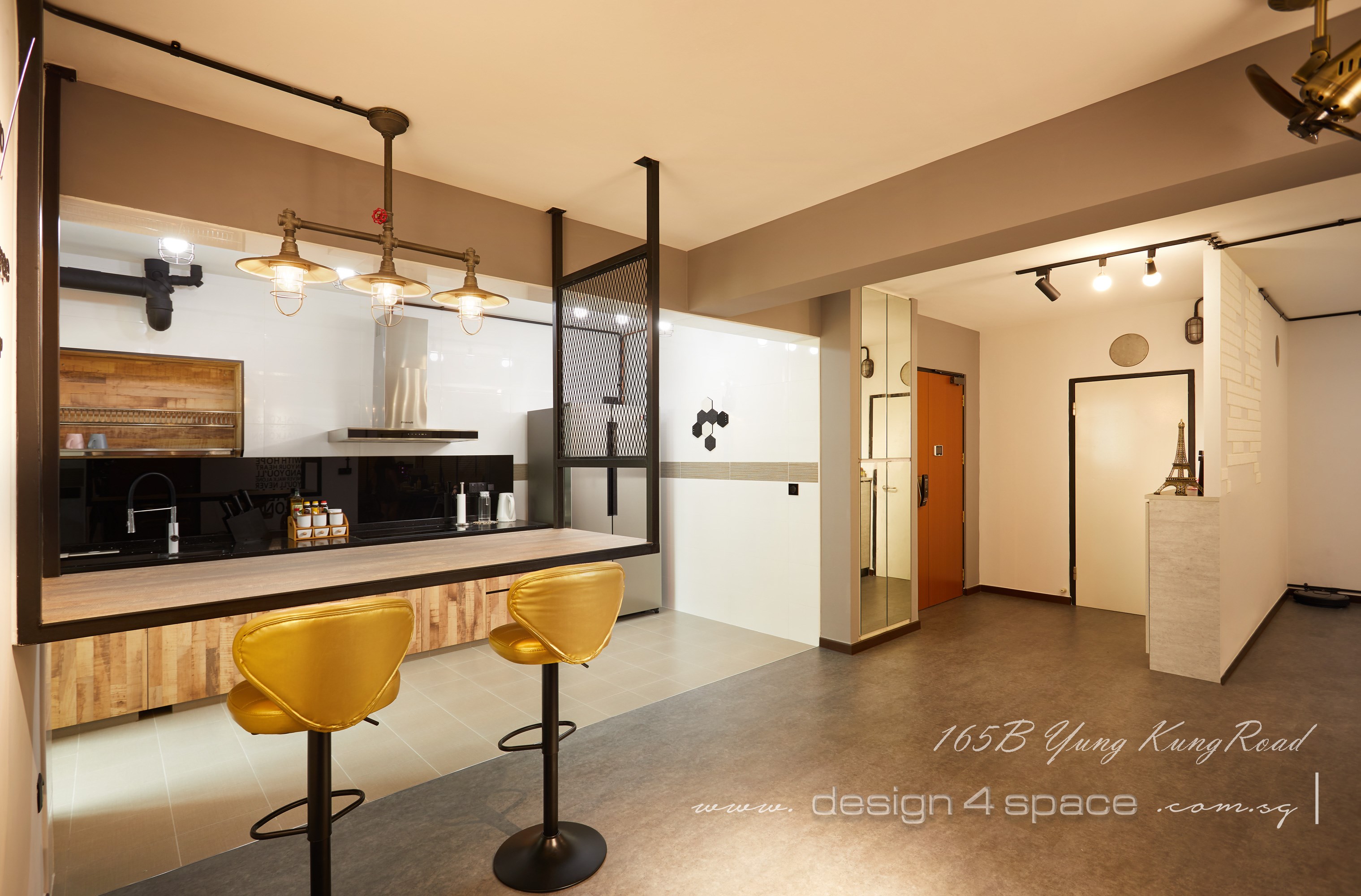 Industrial, Retro, Rustic Design - Kitchen - HDB 5 Room - Design by Design 4 Space Pte Ltd