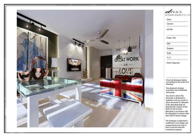 Contemporary Design - Living Room - HDB 3 Room - Design by Diva's Interior Design Pte Ltd