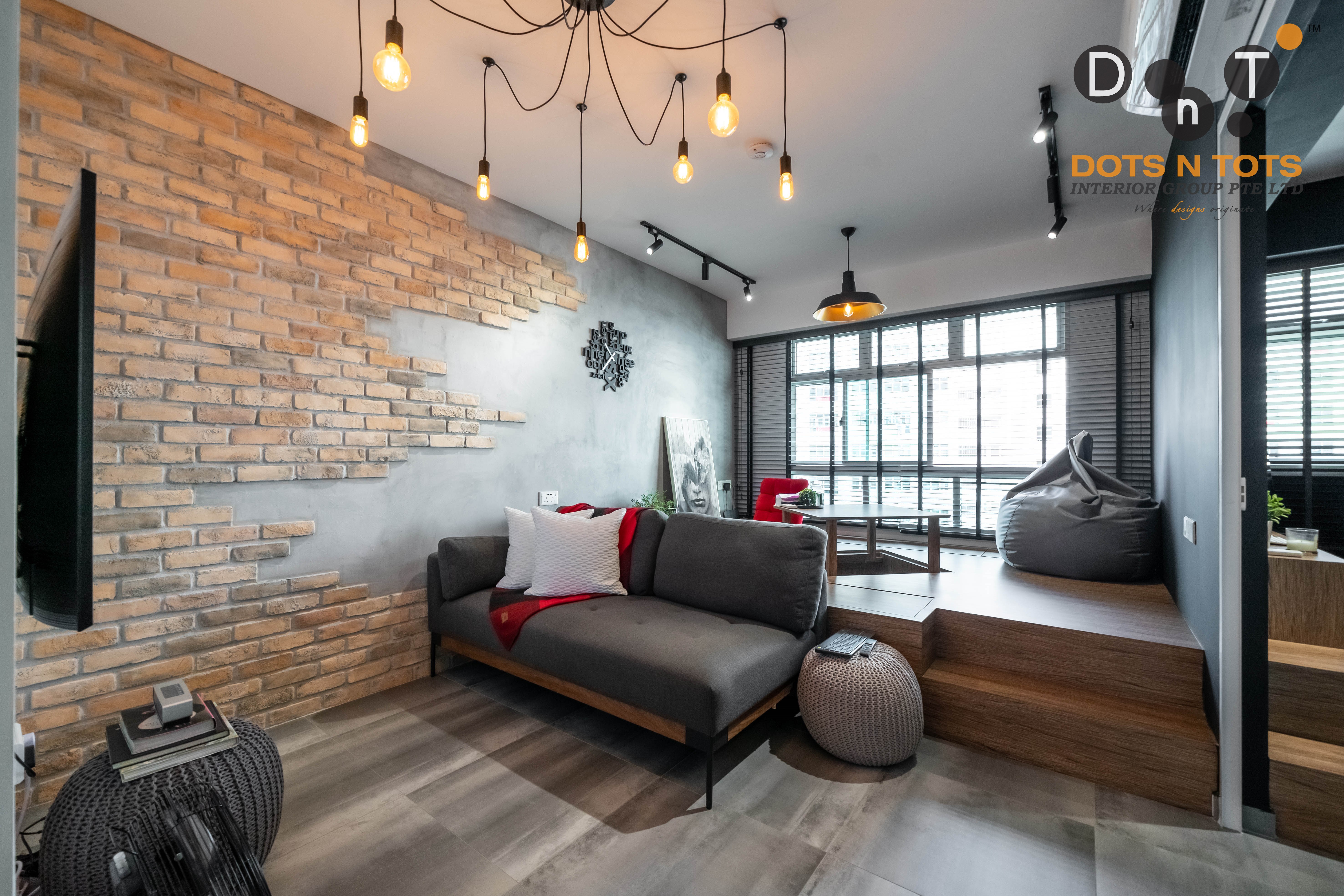 Industrial Design - Living Room - HDB Studio Apartment - Design by Dots n Tots Interior Pte Ltd