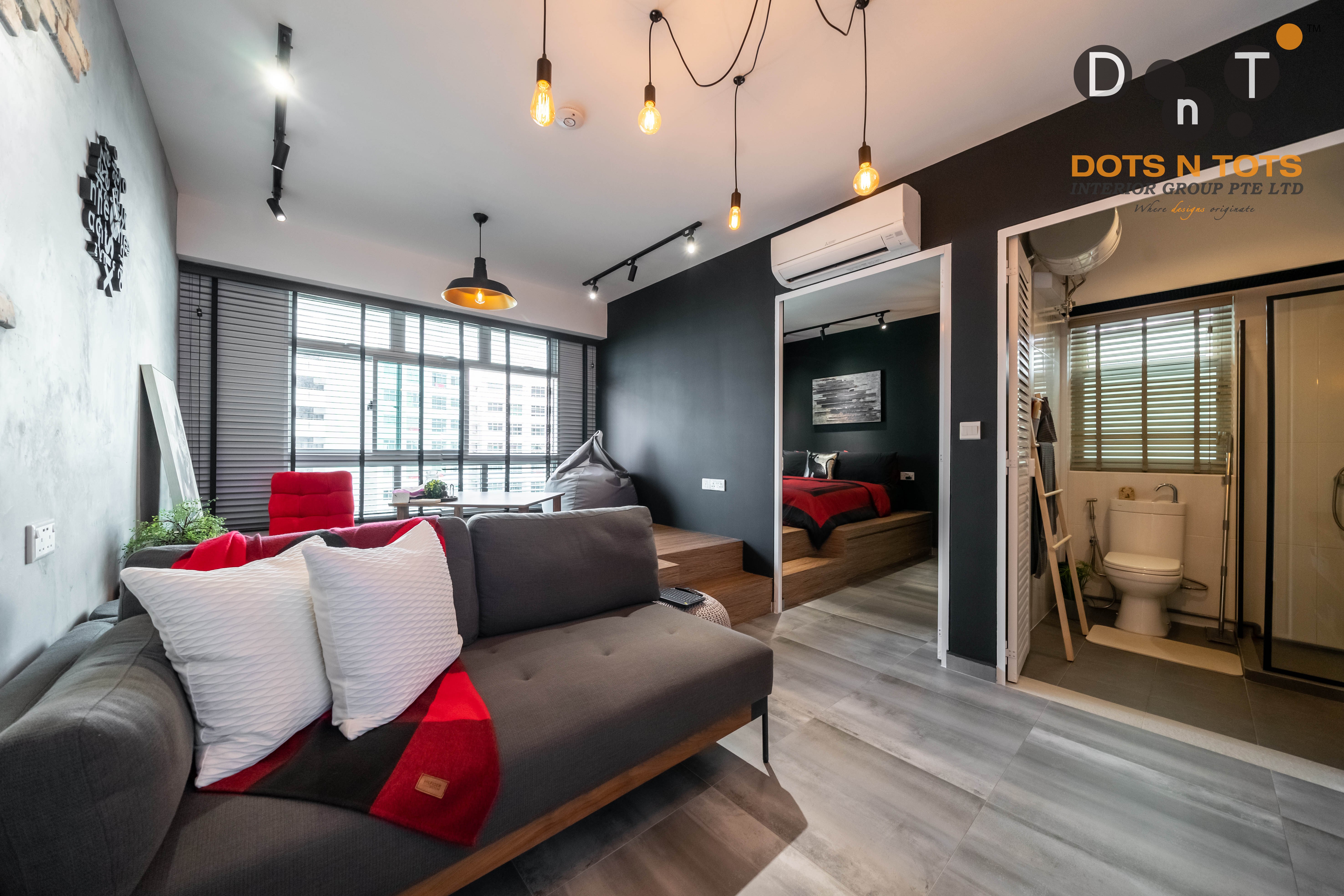 Industrial Design - Living Room - HDB Studio Apartment - Design by Dots n Tots Interior Pte Ltd