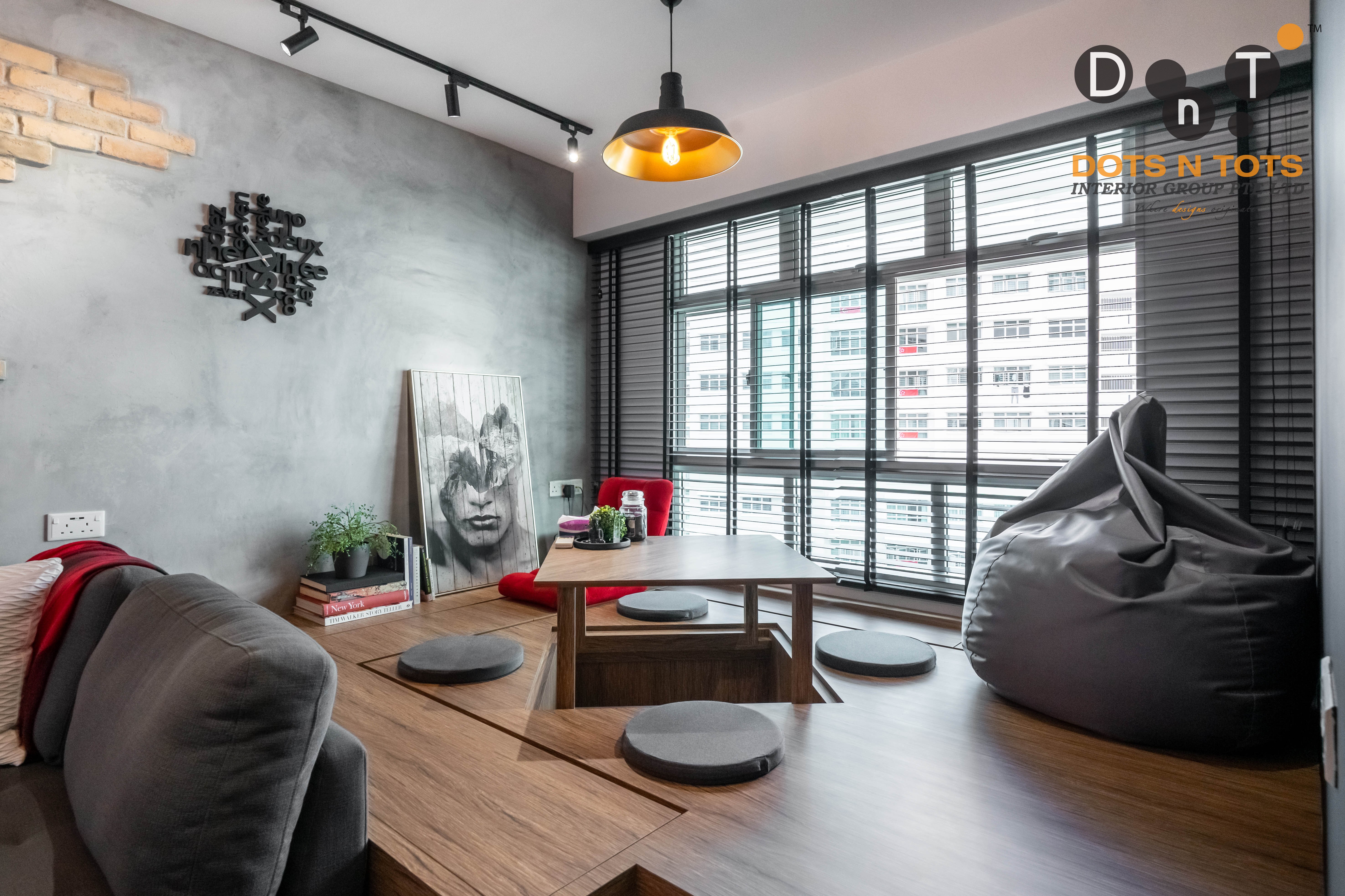 Industrial Design - Living Room - HDB Studio Apartment - Design by Dots n Tots Interior Pte Ltd