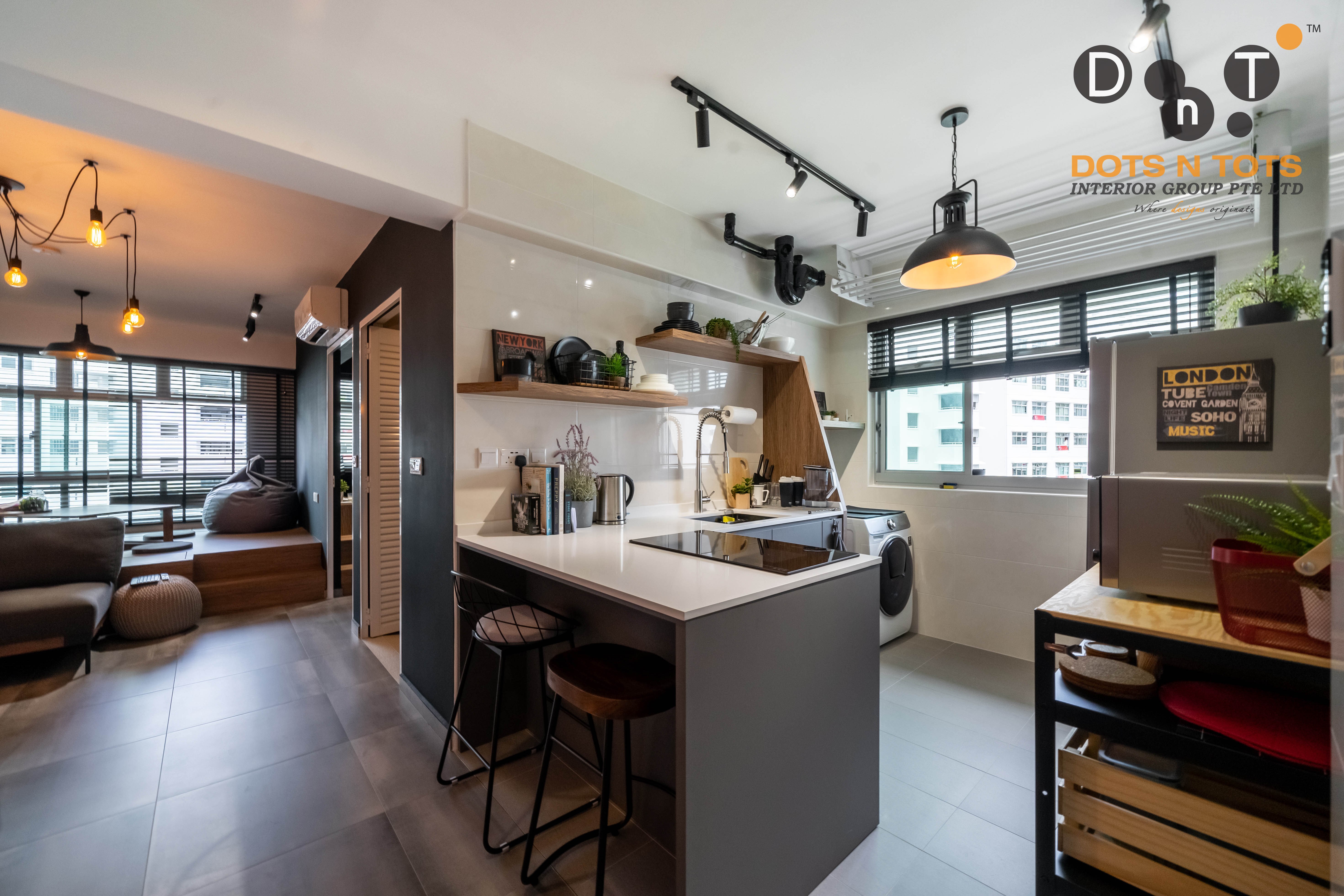 Industrial Design - Kitchen - HDB Studio Apartment - Design by Dots n Tots Interior Pte Ltd