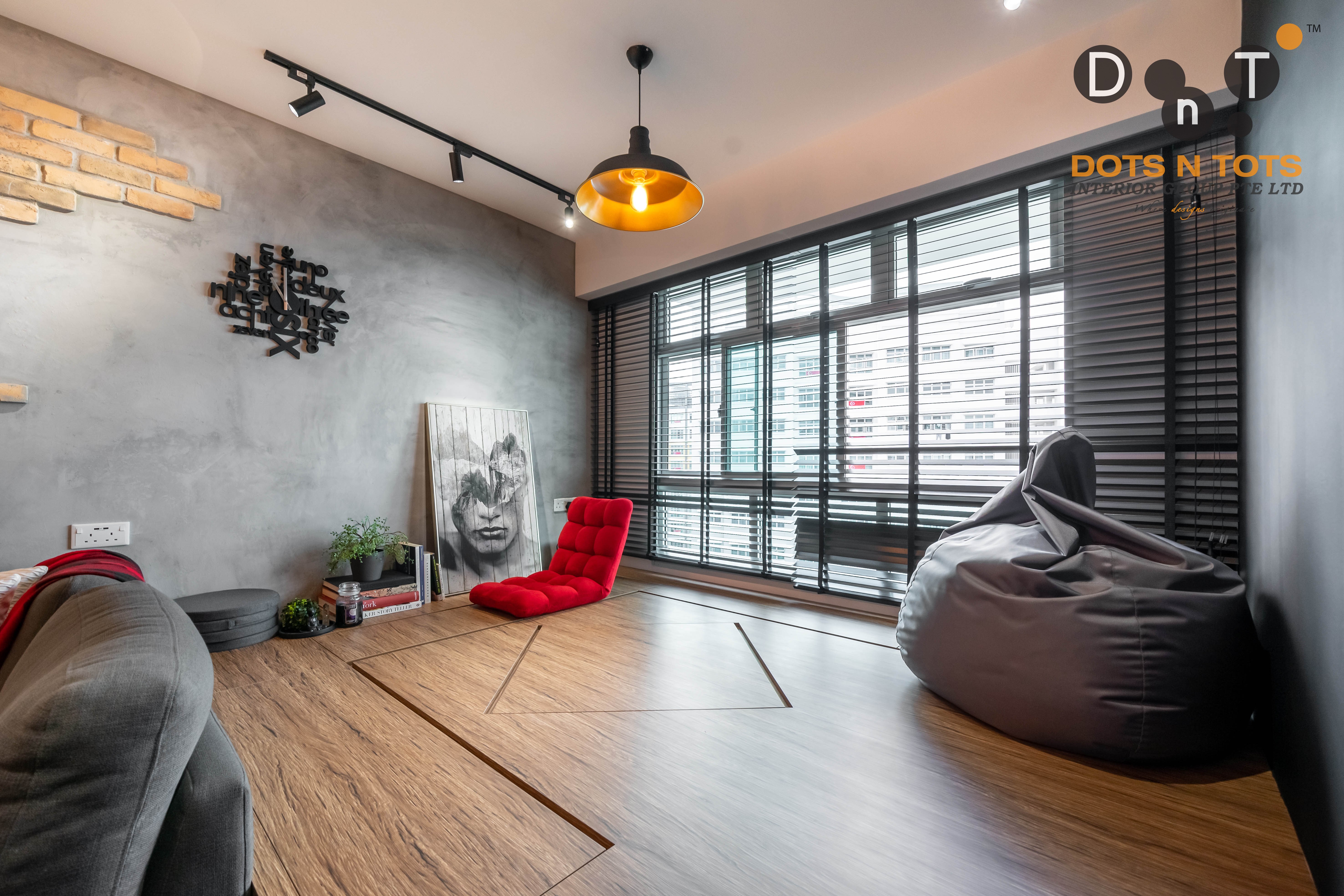 Industrial Design - Living Room - HDB Studio Apartment - Design by Dots n Tots Interior Pte Ltd