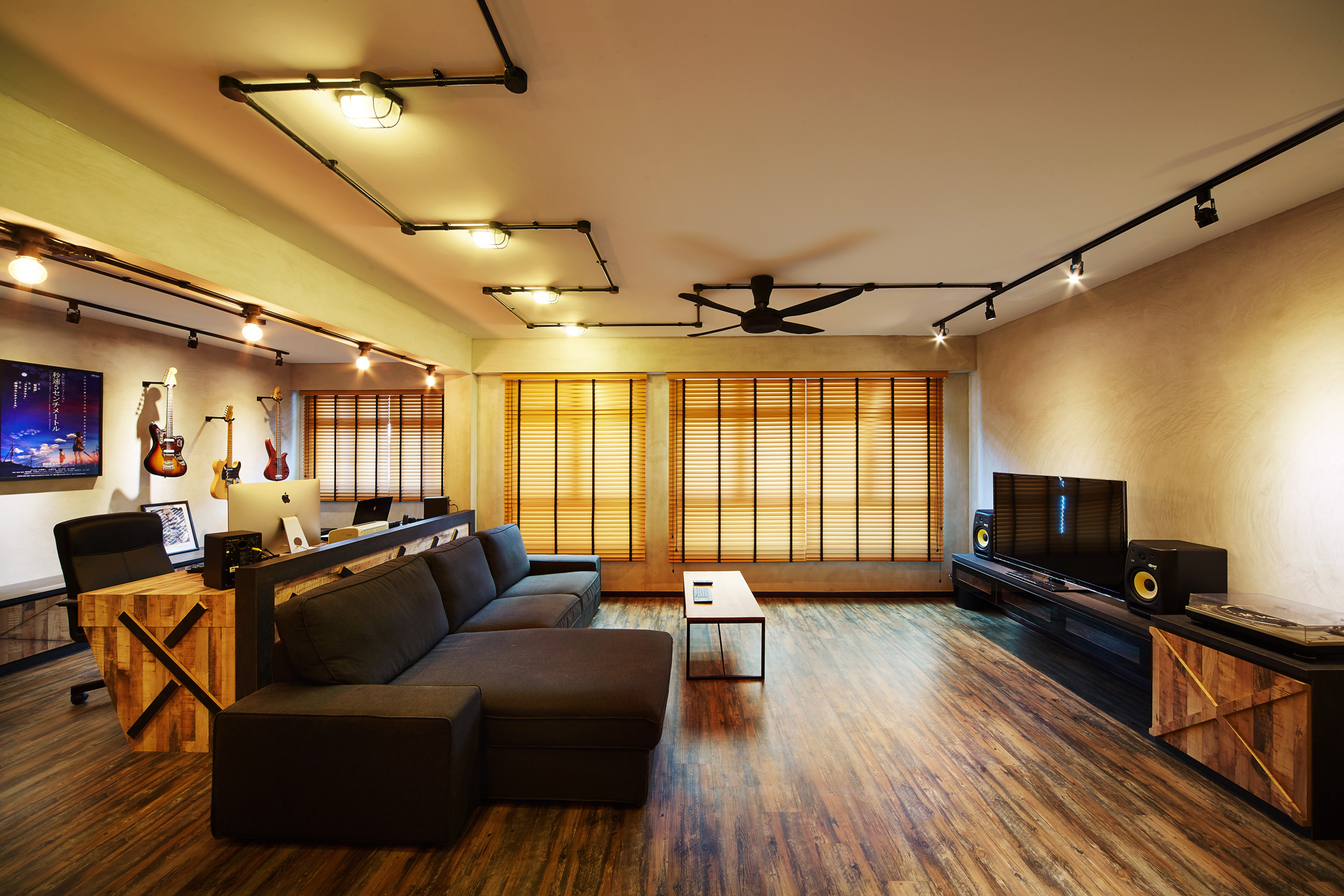 Industrial, Retro Design - Living Room - HDB 5 Room - Design by Dots n Tots Interior Pte Ltd