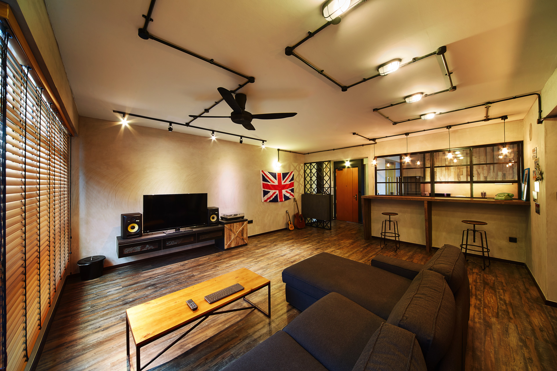 Industrial, Retro Design - Living Room - HDB 5 Room - Design by Dots n Tots Interior Pte Ltd