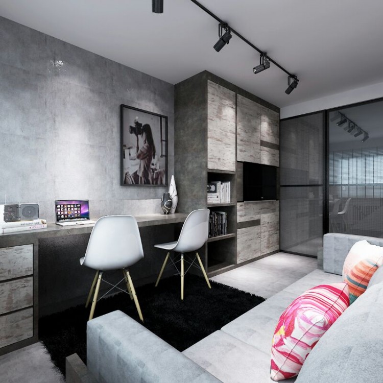 Industrial, Modern Design - Study Room - HDB 5 Room - Design by DreamCreations Interior Pte Ltd