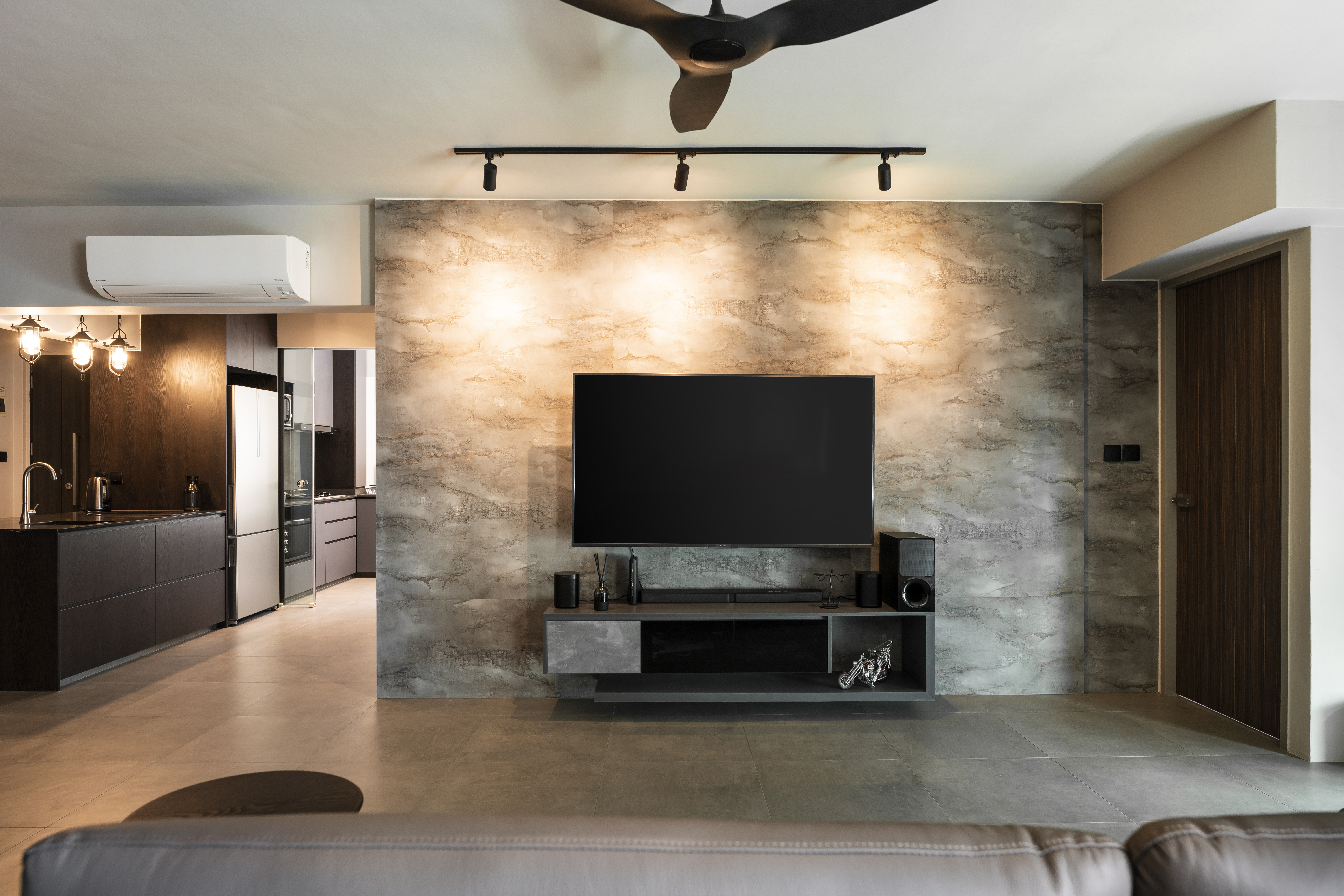 Industrial Design - Living Room - HDB 5 Room - Design by Fineline Design Pte Ltd