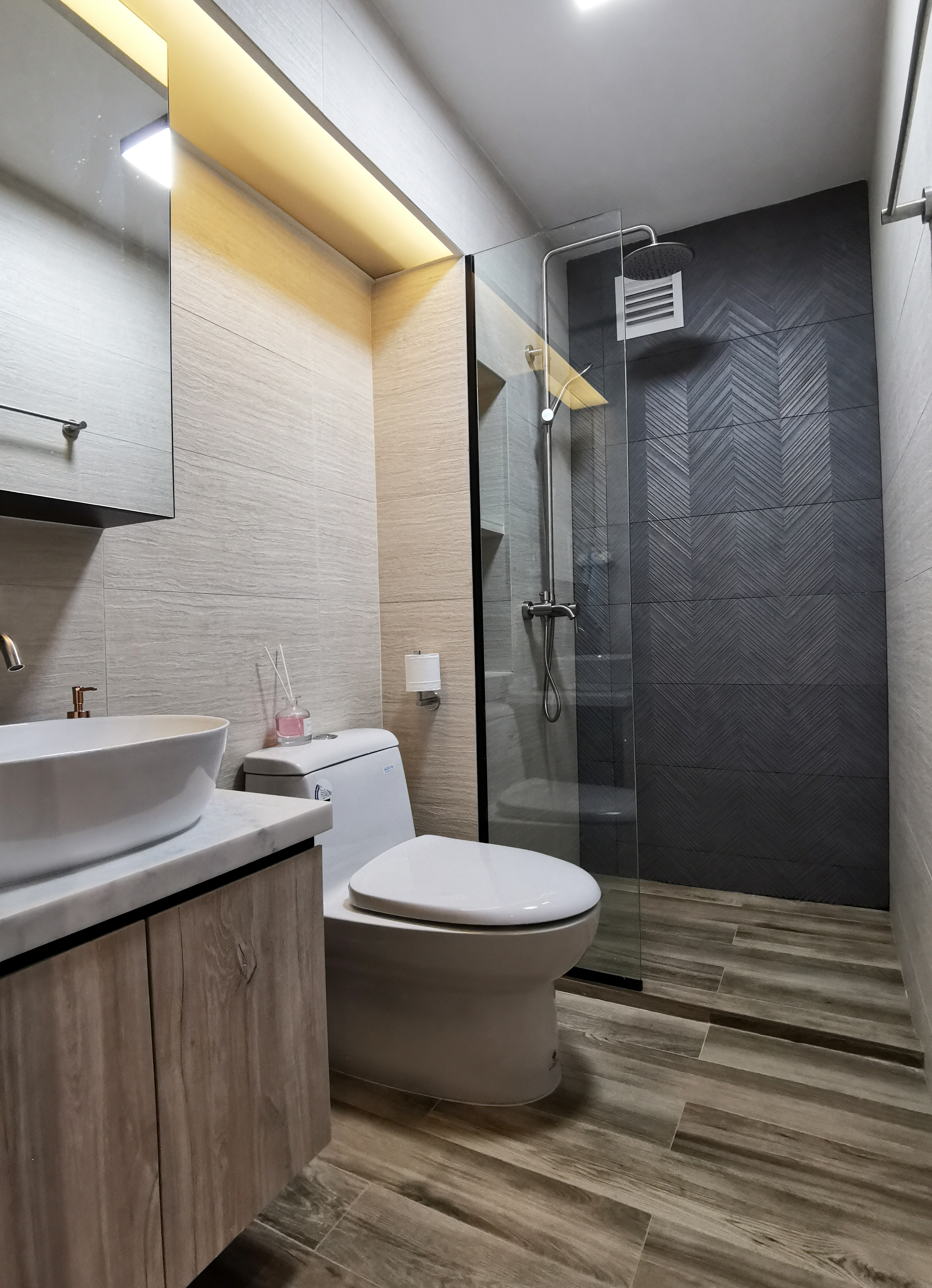 Modern, Rustic Design - Bathroom - HDB 4 Room - Design by GranVision D'sign Pte Ltd