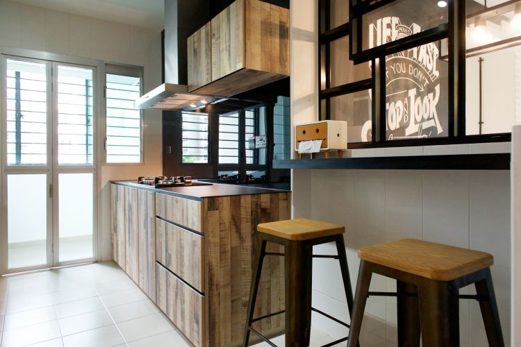 Industrial, Retro Design - Kitchen - HDB 4 Room - Design by Omus Living