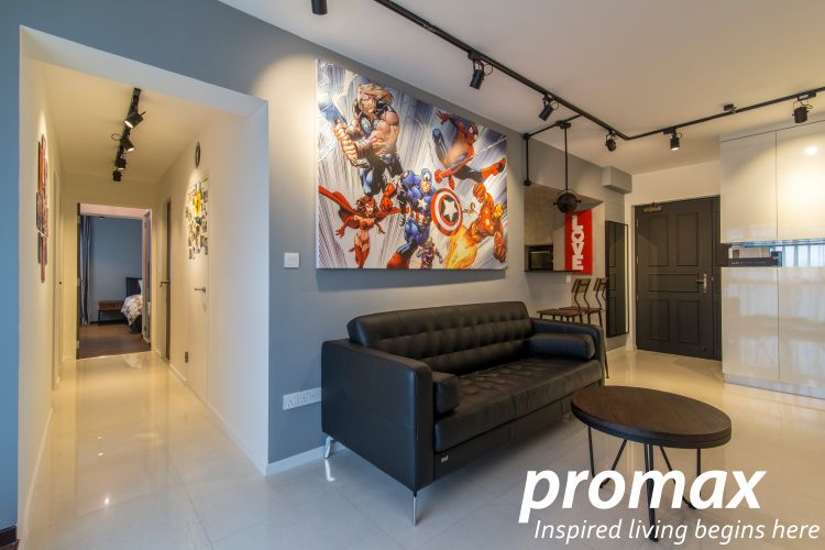 Industrial, Retro Design - Living Room - HDB 4 Room - Design by Promax Design Pte Ltd