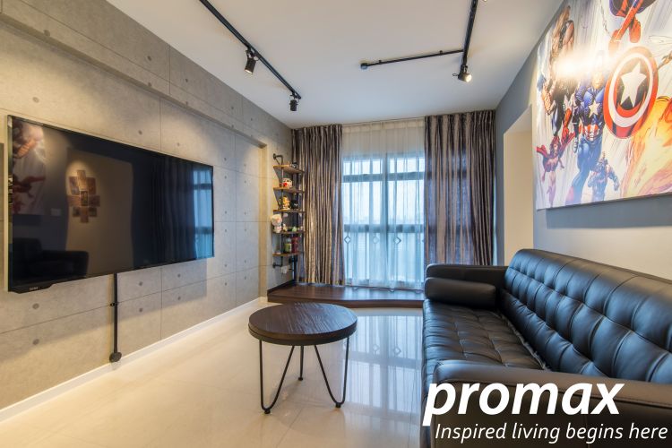 Industrial, Retro Design - Living Room - HDB 4 Room - Design by Promax Design Pte Ltd
